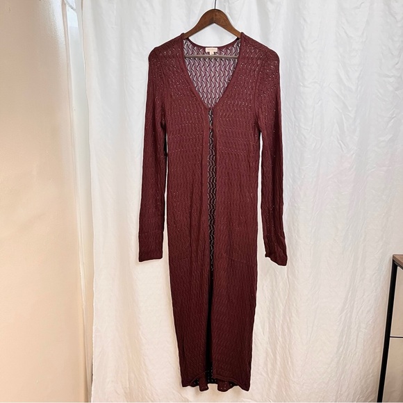 ANTHROPOLOGIE | PILCRO POINTELLE SWEATER DUSTER LONG CARIDGAN IN BROWN MEDIUM - Picture 5 of 10